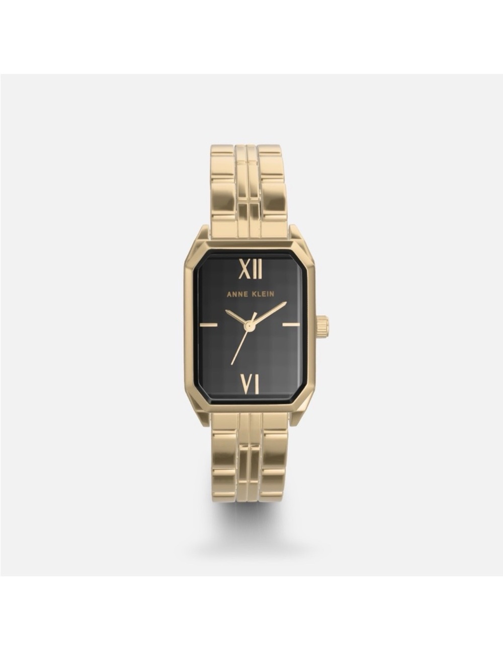 Anne Klein Gold-Tone Bracelet Watch with Black Rectangular Dial